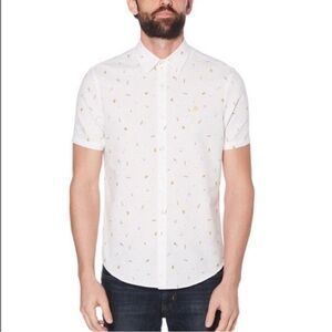 Original Penguin Beer Print Oxford Shirt Short Sleeve Size Small